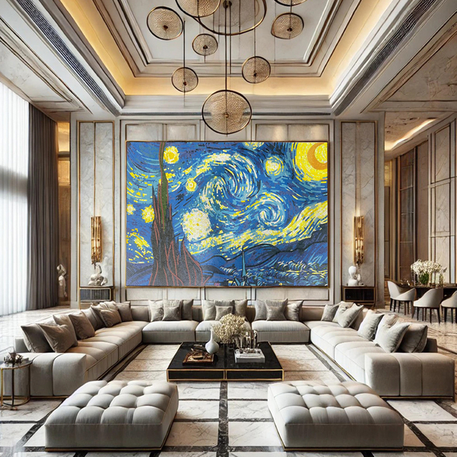 Starry Night Van Gogh: obra de arte de mosaico de corte a mano